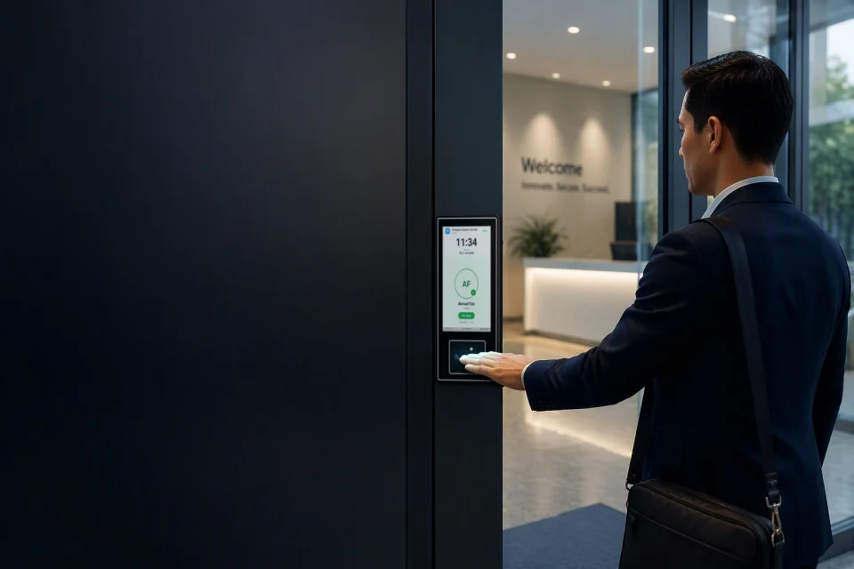 Staff member scanning at a SID TM51-XP office terminal