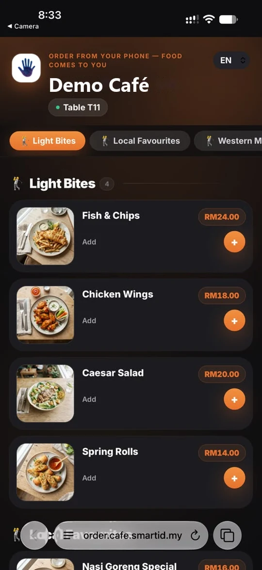 smartid POS QR ordering on a customer’s phone